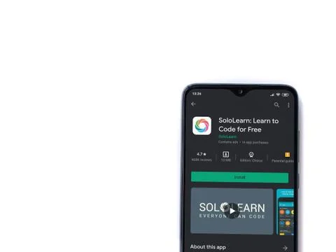 SoloLearn - Learning coding app play store page on the display of a black mob Stock Photos