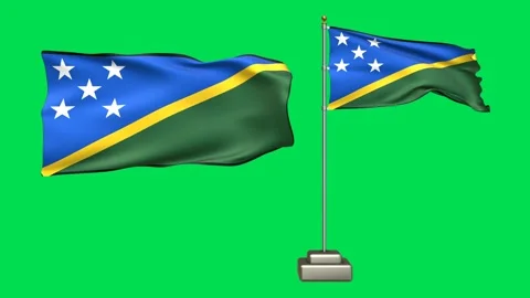 Solomon Islan flag waving in the wind on a green background Stock Footage 277955773
