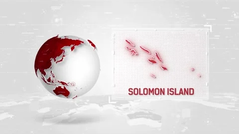 Solomon Island 4K Tech Map Beside Globe On White Background Stock Footage 338240875
