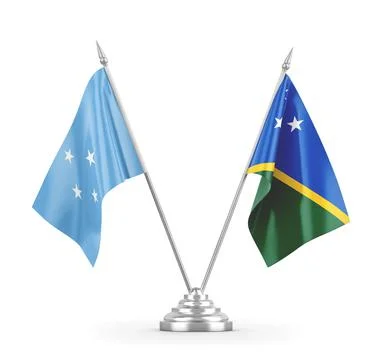 Solomon Islands and Micronesia table flags isolated on white 3D rendering Stock Illustration
