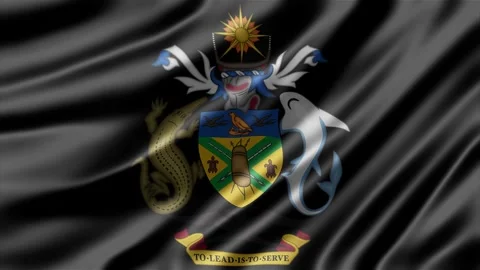 Solomon Islands coat of arms displayed on a flowing black fabric background Stock Footage 344847206