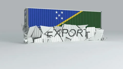 Solomon Islands container with the flag falls on top of a container Stock Footage 124631991