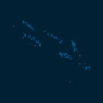 Solomon Islands dotted glowing map. Shape of the country with blue bright b.. イラスト素材