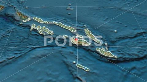Solomon Islands extruded and capital labelled. Relief Stock Photos