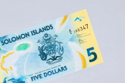 Solomon Islands five dollars polymer currency bill from 2019 Stock Photos