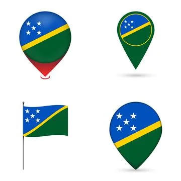Solomon Islands Flag Map Pin Icons Set Collection. Stock Illustration