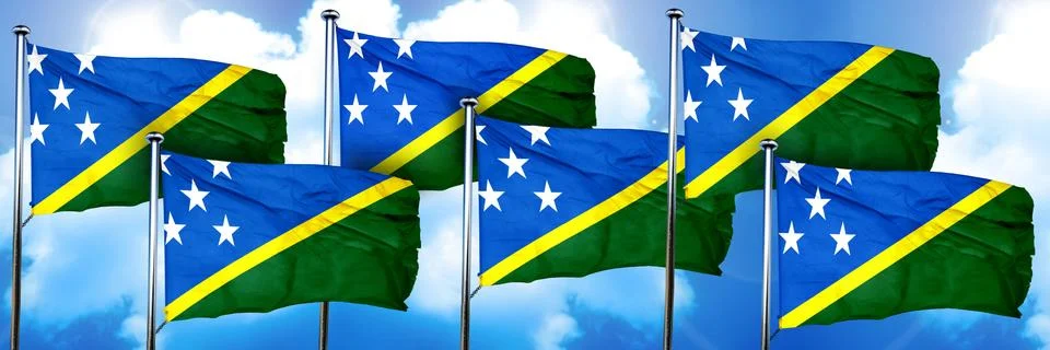 Solomon islands flags, 3D rendering, on a cloud background Stock Illustration