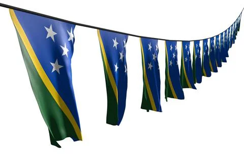 Solomon Islands flags hanging diagonal on string isolated Stock Illustration