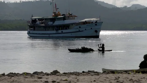 SOLOMON ISLANDS, MAN IN CANOE 库存影片 84071012