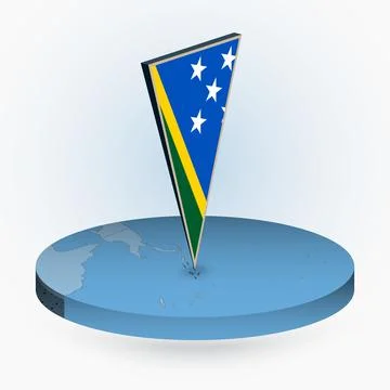 Solomon Islands map in round isometric style with triangular 3D flag of Sol.. Stock Illustration