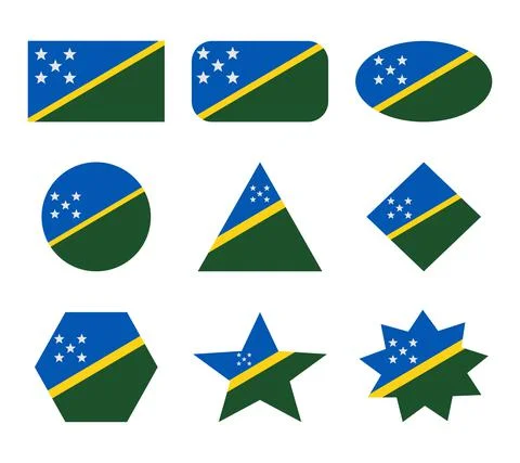 Solomon islands set of flags with geometric shapes Stock Illustration