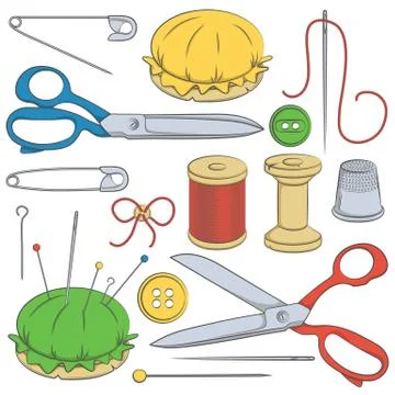 Сolor set of sewing supplies. Stock Illustration