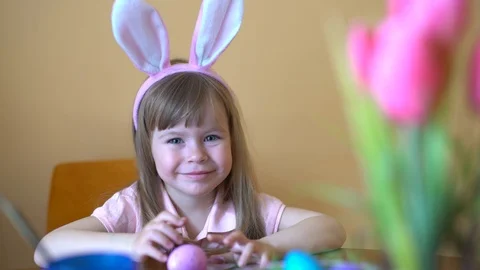Сolored Easter Eggs In A Basket Stock Footage