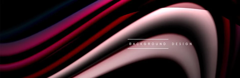 Сolorful flow poster. Wave liquid lines and shapes in black color background Illustrazione stock