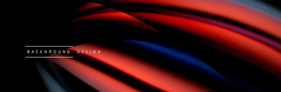 Сolorful flow poster. Wave liquid lines and shapes in black color background 스톡 일러스트