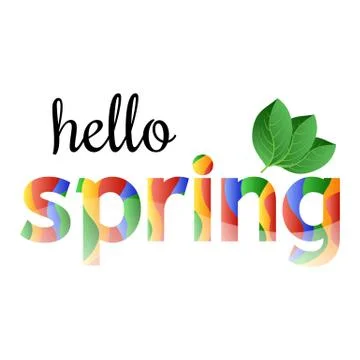 Сolorful phrase Hello Spring with green leaves Stock Illustration