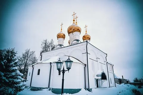 Solotchinsky Monastery on a cloudy winter day Stock Photos