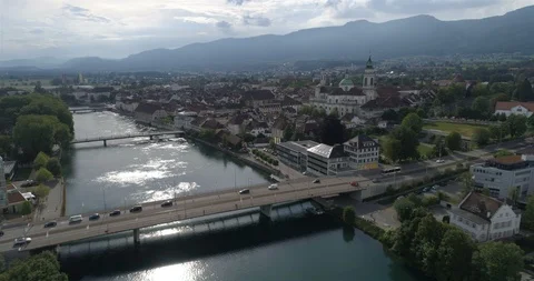 Solothurn bridge - Aerial 4K Stock Footage 90159829