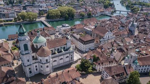 Solothurn, Switzerland riverside panorama Stock Photos