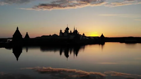 Solovetsky Monastery at sunset 01 Stock Footage 146237603