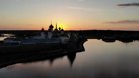 Solovetsky Monastery at sunset 02 스톡 동영상 146237568