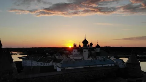 Solovetsky Monastery at sunset 03 스톡 동영상 146237604