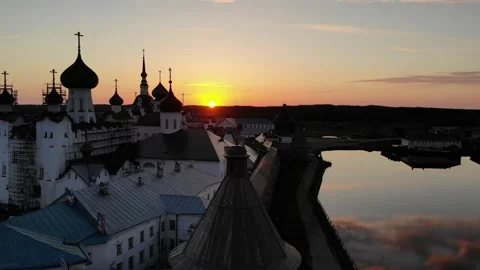 Solovetsky Monastery at sunset 04 Stock Footage 146237563