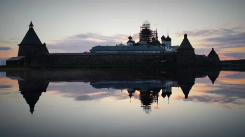 Solovki at sunset Video stock 64491667