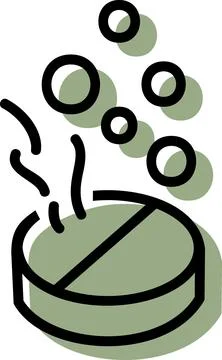 Soluble effervescent pill dissolving with bubbles Illustrazione stock