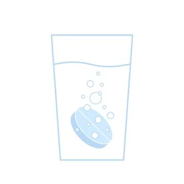 Soluble effervescent tablet medication with bubbles in glass, fizzy drug. Dis Stock Illustration