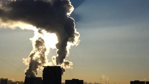 Сolumns of steam in sunset Stock Footage 130763458