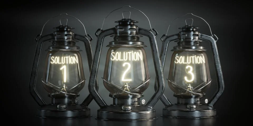 Solution 1, 2, 3 - Vintage Kerosene Lanterns - 3d illustration Stock Illustration