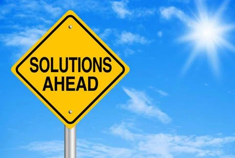 Solution Abstract Solution ahead text is on road sign with blue sky backgr... Stock Photos