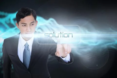 Solution against abstract blue glowing black background Illustrazione stock