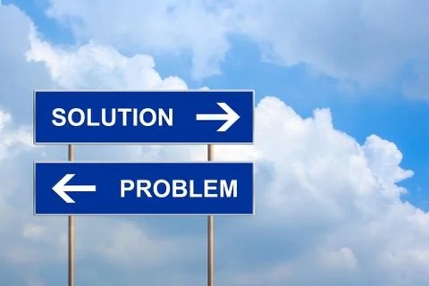 Solution and problem on blue road sign 스톡 일러스트