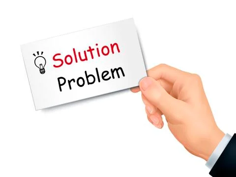 Solution and problem card in hand Illustrazione stock