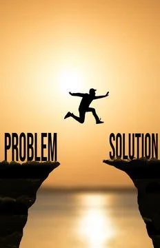 Solution and problem concept. Man jumping from problem to solution in business 스톡 일러스트