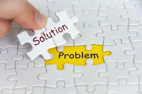 Solution and Problem text on jigsaw puzzle. Business strategy concept in so.. Stock Photos