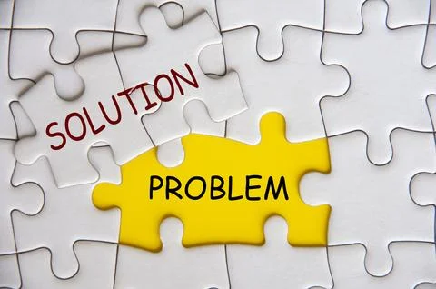 Solution and Problem text on jigsaw puzzle. Solving problem or issues Stock Photos