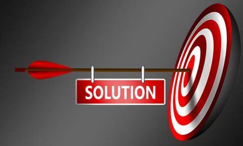 Solution banner hang on arrow hit on bull eye Stock Illustration