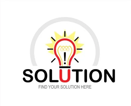 Solution, bulb, typography. Stock Illustration
