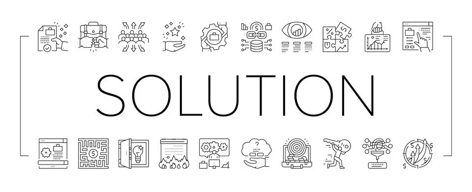 Solution Business Problem Task Icons Set Vector . Illustrazione stock
