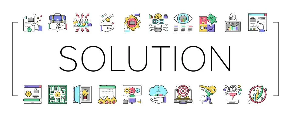 Solution Business Problem Task Icons Set Vector . Stock Illustration