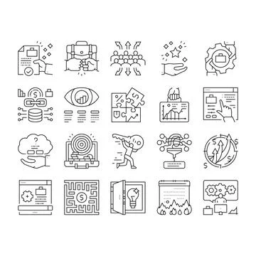 Solution Business Problem Task Icons Set Vector . Stock Illustration