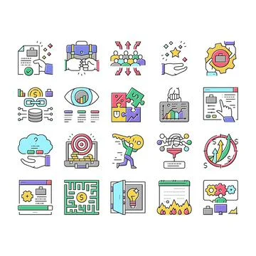 Solution Business Problem Task Icons Set Vector . Illustrazione stock