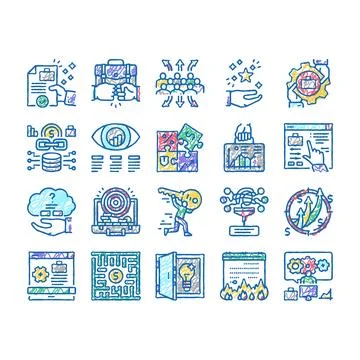 Solution Business Problem Task Icons hand drawn Stock Illustration