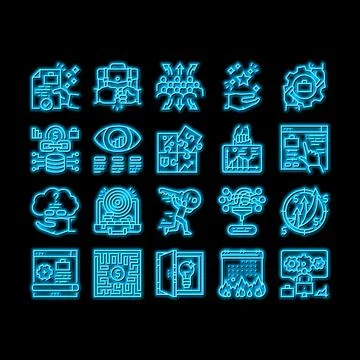 Solution Business Problem Task neon glow icon illustration Illustrazione stock