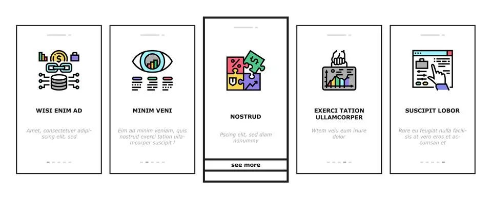 Solution Business Problem Task Onboarding Icons Set Vector 스톡 일러스트