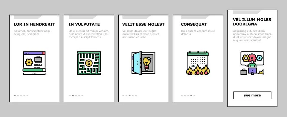 Solution Business Problem Task Onboarding Icons Set Vector Illustrazione stock