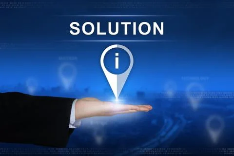 Solution button on blurred background Stock Photos